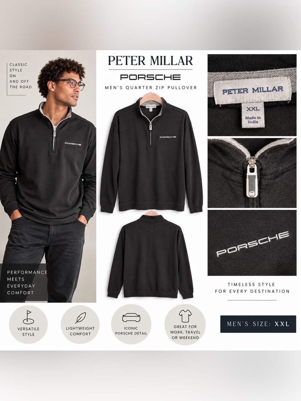 Peter Millar Black Men's Quarter-Zip Pullover